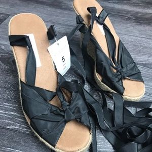 Xhilaration Black Tie Up Ballerina Wedges Size 5